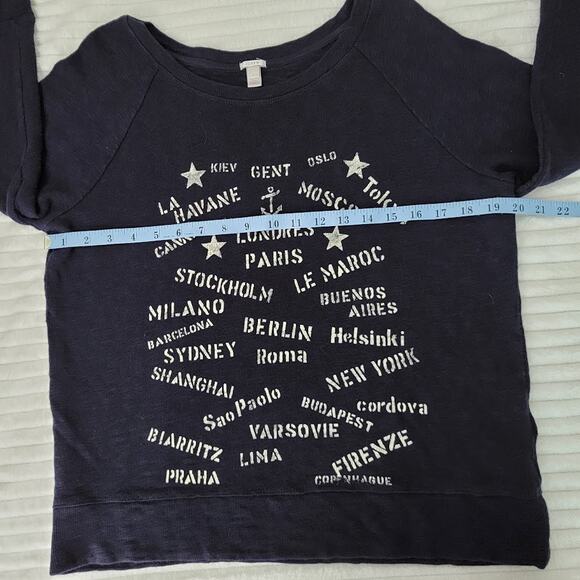 J.Crew Navy Paris Cities Graphic Sweater Women’s Small 100% Cotton Nautical - Picture 6 of 8
